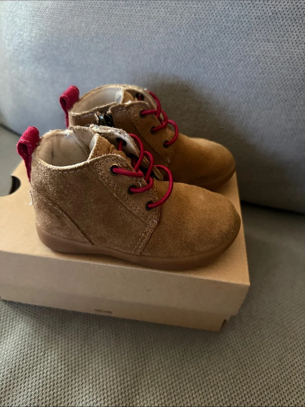 UGG Toddler Suede High-Top Shoes in Brown with Red Accents